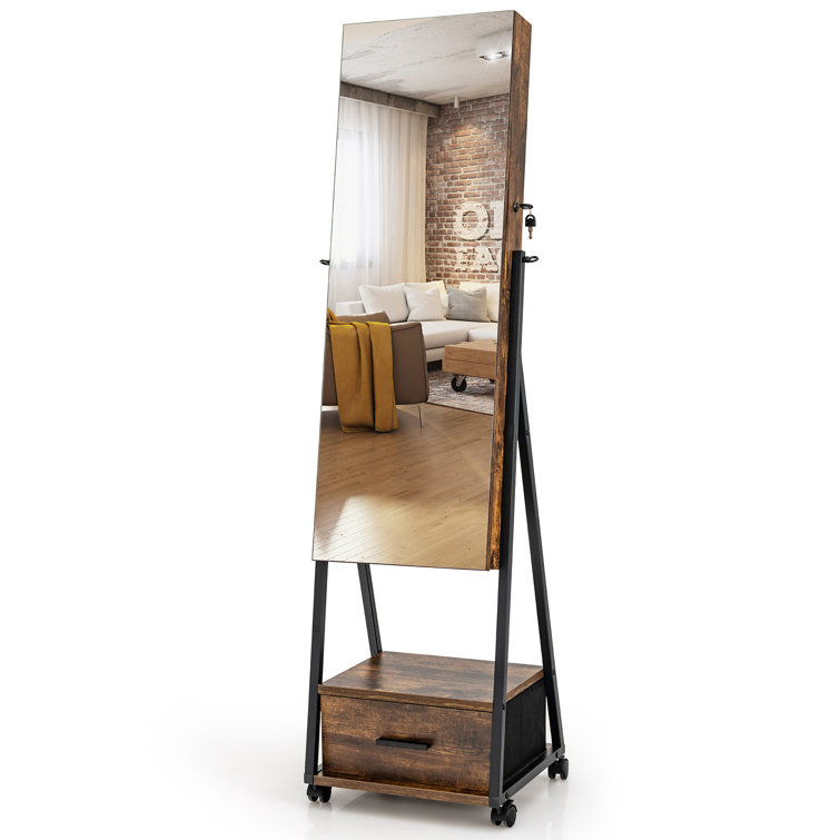 Wooden mirror online jewelry cabinet